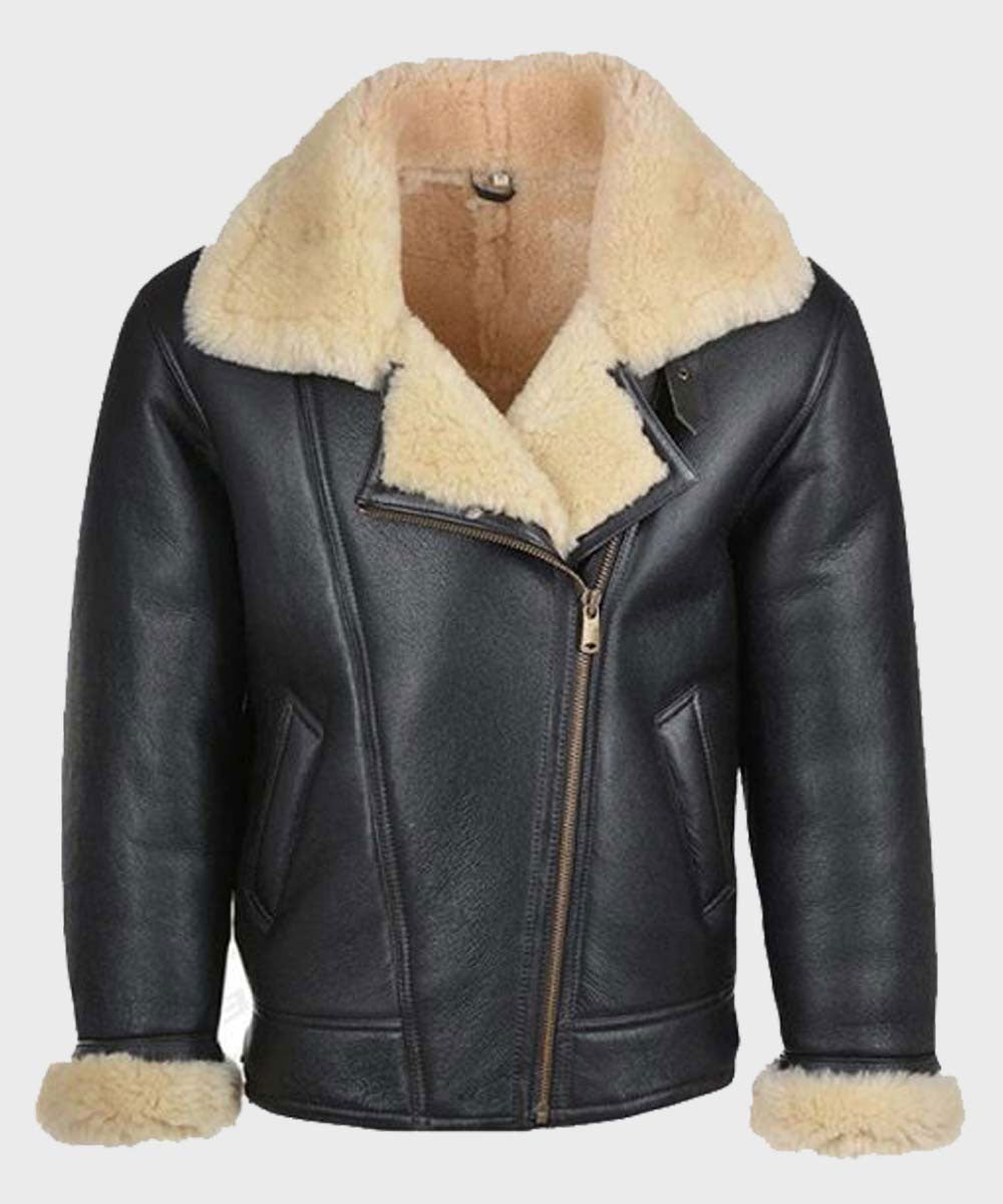 Men’s "Midnight-B3" Aviator | Matte Black Premium Sheepskin | Authentic Charcoal Shearling-Lined Bomber | Full Grain Apparel