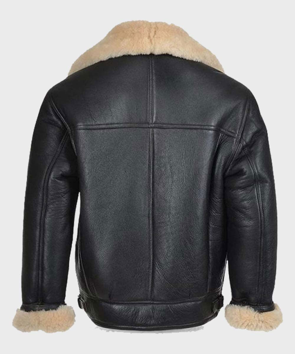 Men’s "Midnight-B3" Aviator | Matte Black Premium Sheepskin | Authentic Charcoal Shearling-Lined Bomber | Full Grain Apparel