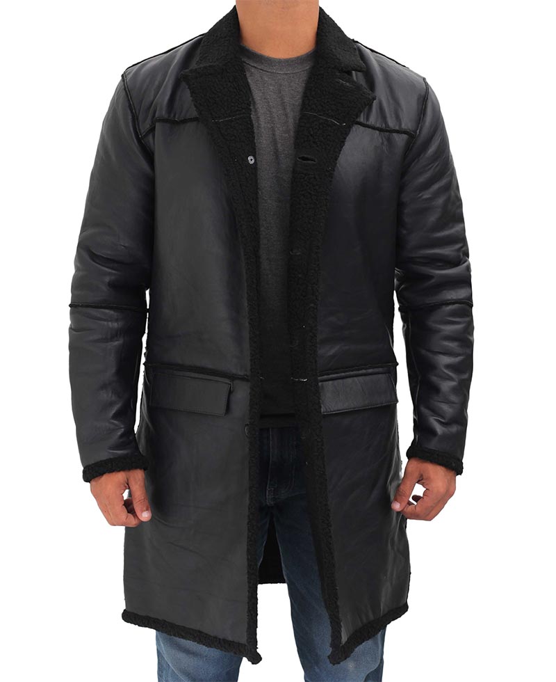 Men’s Premium Black Shearling Leather Winter Coat | Full Grain Apparel