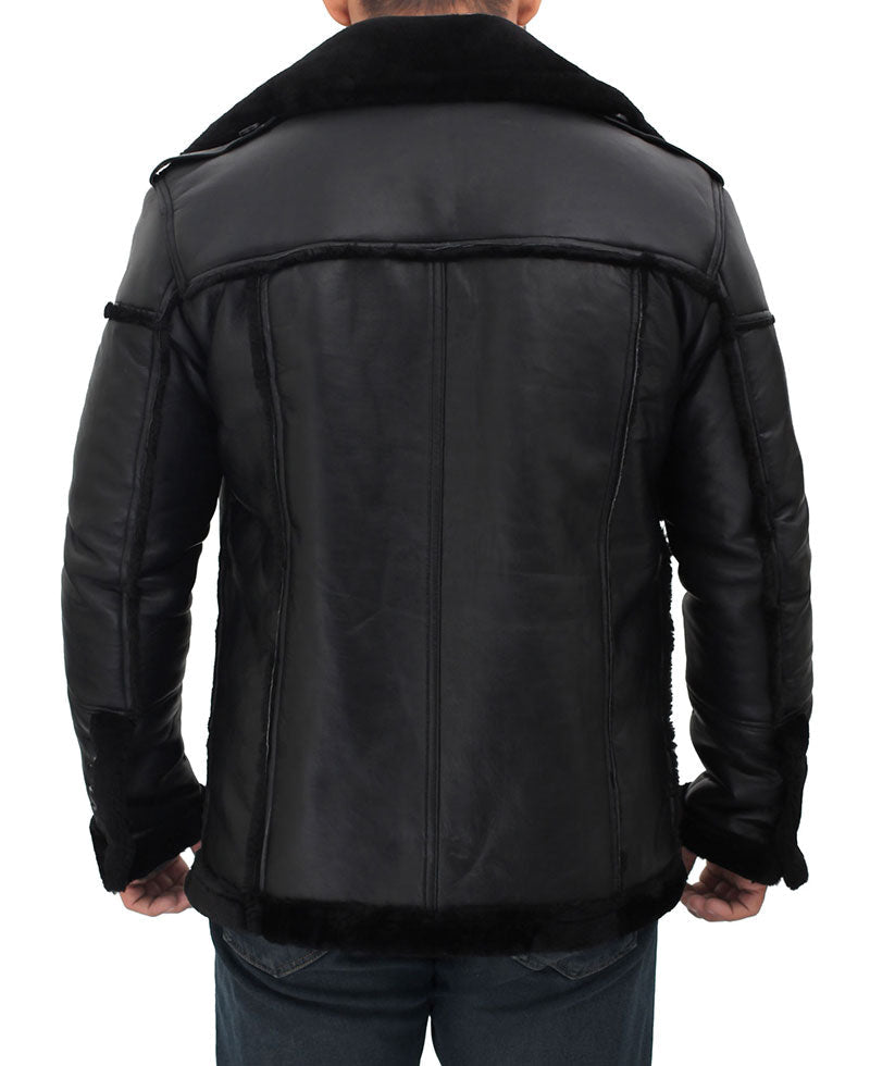Men’s Black Shearling Leather Winter Jacket | Full Grain Apparel