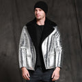 Men’s Aircraft Pilot "Shiny Silver" Sheepskin Shearling Jacket - The High-Altitude Chrome Edition | Full Grain Apparel
