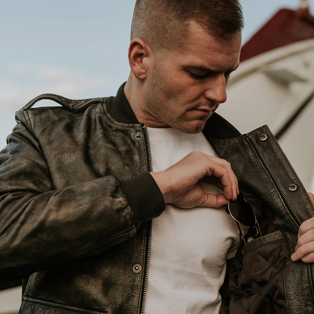Men’s "Ace-Command" B3 Pilot Flying Jacket | Black Sheepskin & Wool Shearling Bomber | Full Grain Apparel