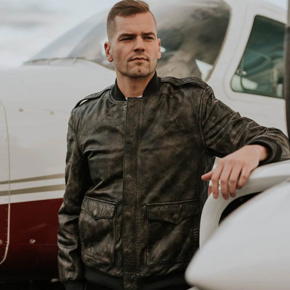 Men’s "Ace-Command" B3 Pilot Flying Jacket | Black Sheepskin & Wool Shearling Bomber | Full Grain Apparel