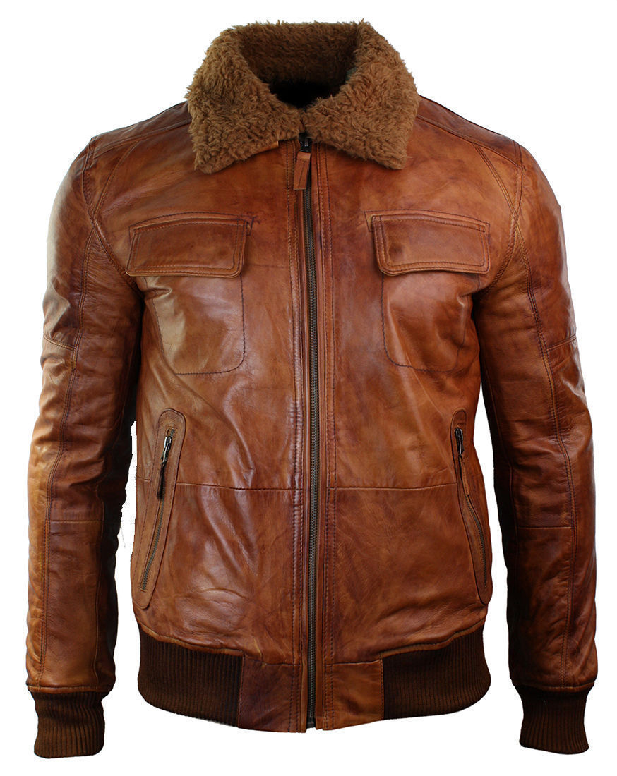 Men’s B3 Rust Tan Brown Fur Collar Aviator Bomber Jacket | Full Grain Apparel