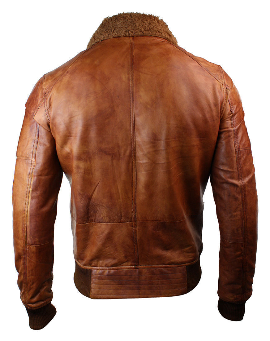 Men’s B3 Rust Tan Brown Fur Collar Aviator Bomber Jacket | Full Grain Apparel