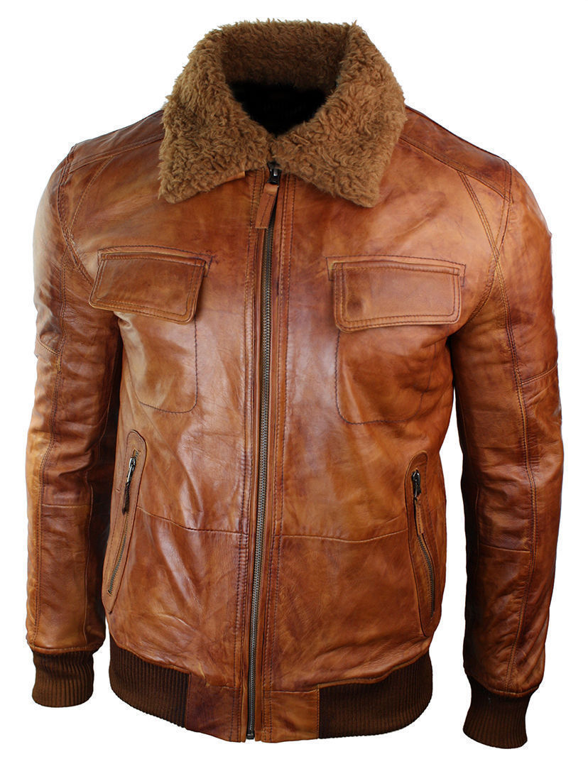 Men’s B3 Rust Tan Brown Fur Collar Aviator Bomber Jacket | Full Grain Apparel
