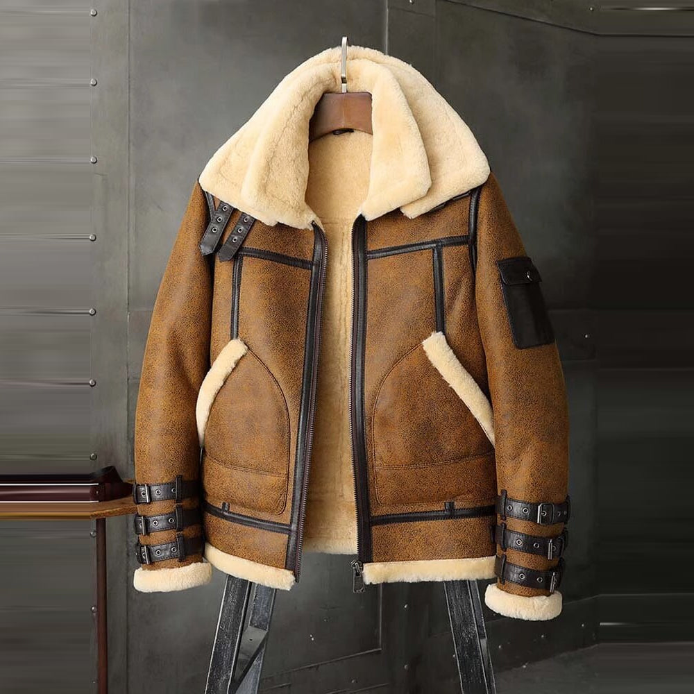 Chaqueta Aviador RAF B-3 Marrón de Piel de Oveja de Doble Cuello para Hombre - El Escudo Ártico Definitivo | Ropa de Piel Genuina