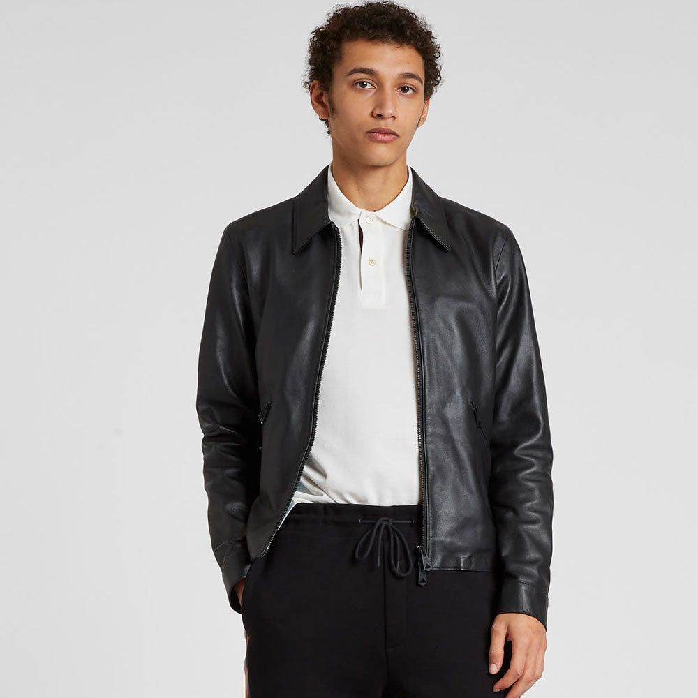 Men’s "Nordic Peak" Down-Collar Sheepskin Jacket | Black Leather Insulated Puffer | Full Grain Apparel