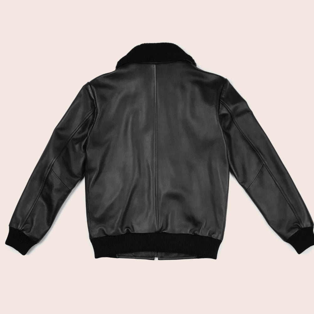 Men’s "Shadow Aviator" G-1 Flight Jacket | Black Premium Sheepskin Bomber with Shearling Collar | Full Grain Apparel