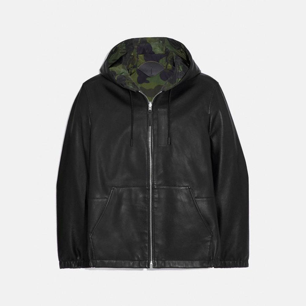 Men’s "Shadow Pilot" Hooded Leather Bomber Jacket | Black Real Sheepskin Flight Coat with Removable Hood | Full Grain Apparel