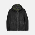 Men’s "Shadow Pilot" Hooded Leather Bomber Jacket | Black Real Sheepskin Flight Coat with Removable Hood | Full Grain Apparel