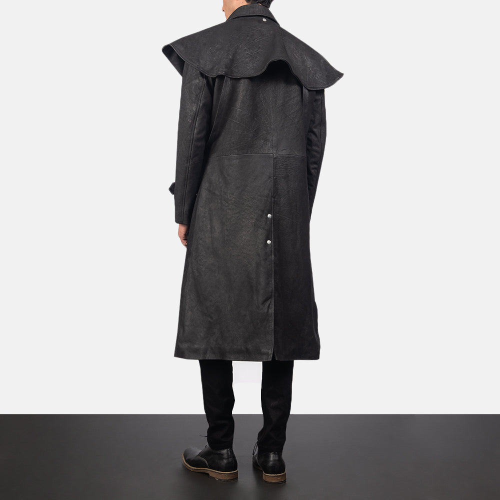 Men’s Premium Sheepskin Studded Black Leather Duster Coat | Full Grain Apparel