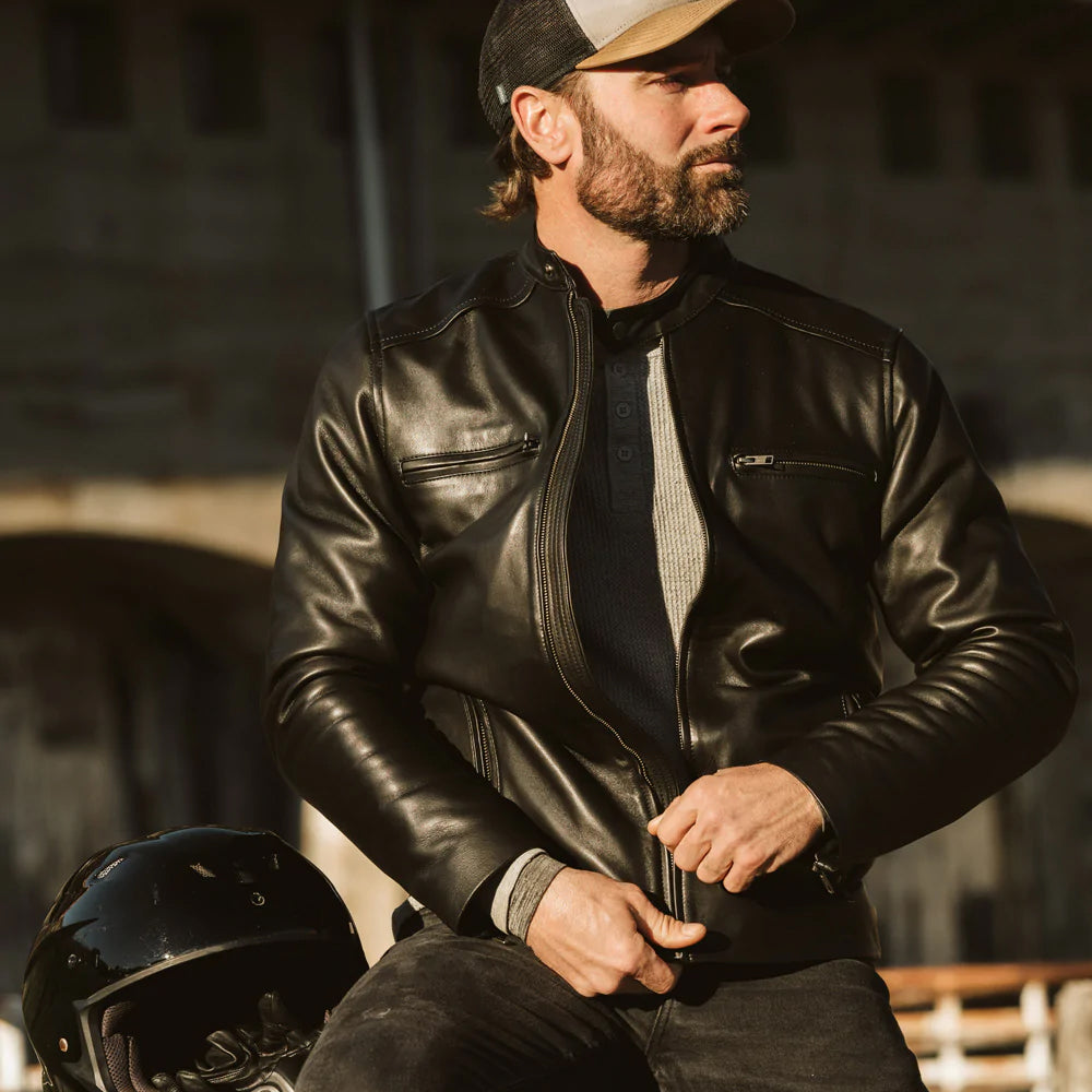 Men’s "Apex Shadow" Lambskin Moto Riding Jacket | Black Top-Grain Leather Motorcycle Coat | Full Grain Apparel