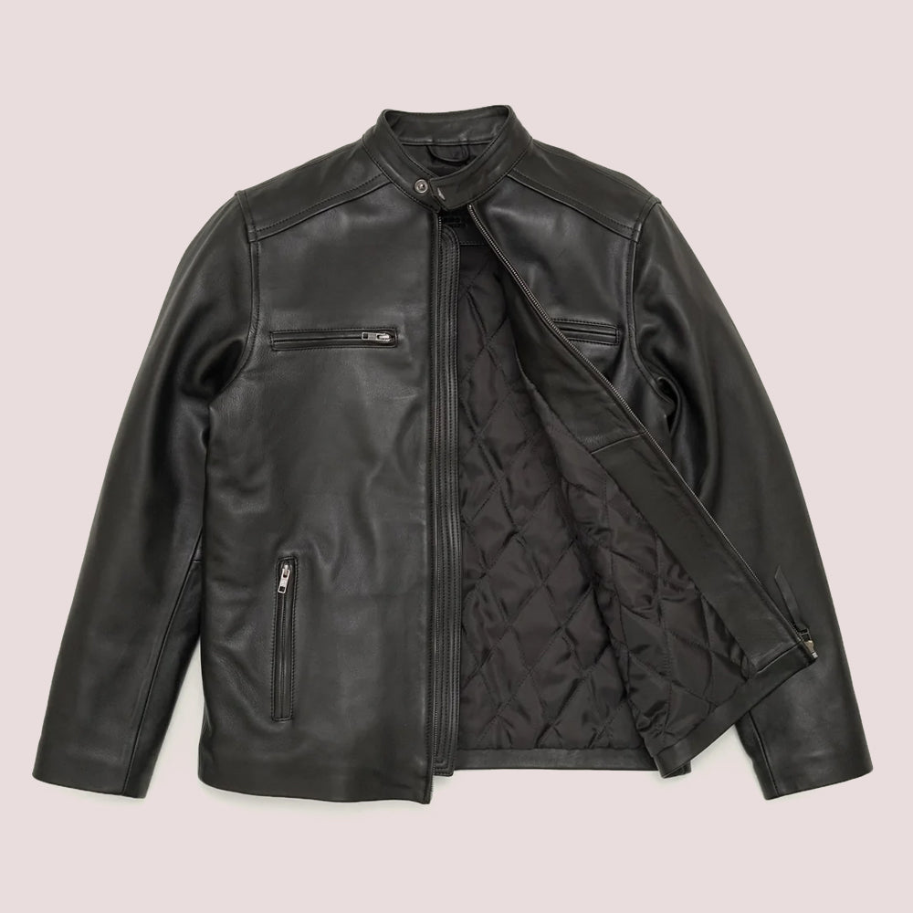 Men’s "Apex Shadow" Lambskin Moto Riding Jacket | Black Top-Grain Leather Motorcycle Coat | Full Grain Apparel
