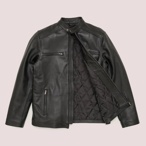 Chaqueta de moto de piel de cordero "Apex Shadow" para hombre | Abrigo de moto de cuero de primera calidad negro | Ropa de cuero plena flor