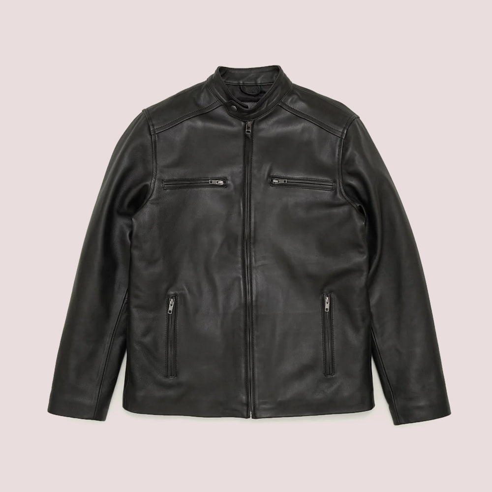 Men’s "Apex Shadow" Lambskin Moto Riding Jacket | Black Top-Grain Leather Motorcycle Coat | Full Grain Apparel