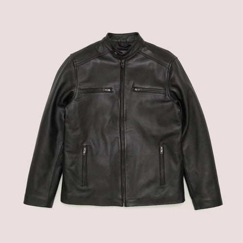 Men’s "Apex Shadow" Lambskin Moto Riding Jacket | Black Top-Grain Leather Motorcycle Coat | Full Grain Apparel