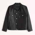 Men’s "Shadow Route" Plain Black Trucker Jacket | Minimalist Genuine Sheepskin Leather Coat | Full Grain Apparel