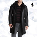 Men’s Black Shearling Leather Trench Coat | Rugged Winter Elite | Full Grain Apparel