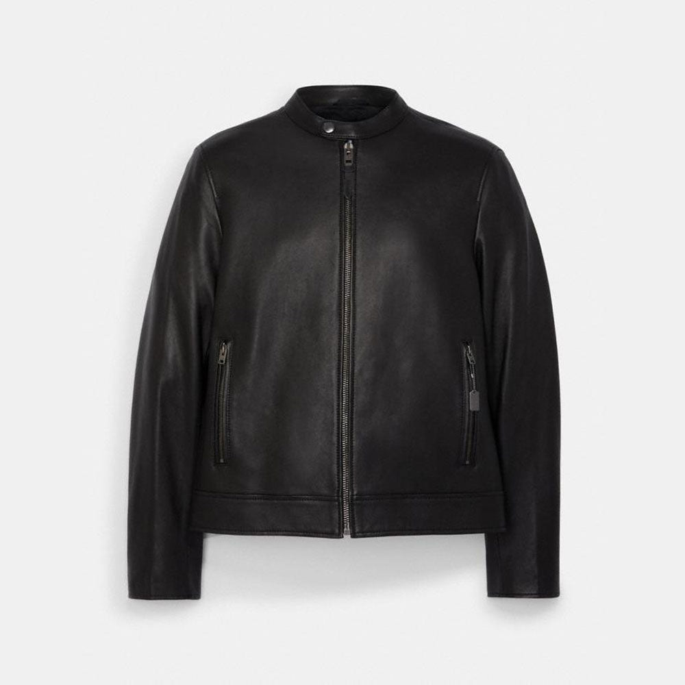 Men’s "Midnight Stealth" Cafe Racer Biker Jacket | Genuine Black Sheepskin Leather Moto | Full Grain Apparel