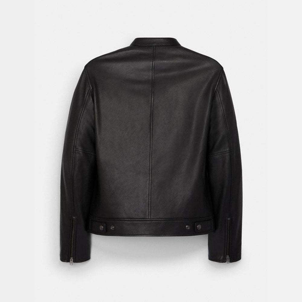 Men’s "Midnight Stealth" Cafe Racer Biker Jacket | Genuine Black Sheepskin Leather Moto | Full Grain Apparel