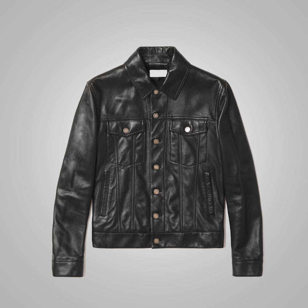 Men’s "Shadow Ridge" Trucker | Premium Black Sheepskin | Rugged Matte Finish | Full Grain Apparel