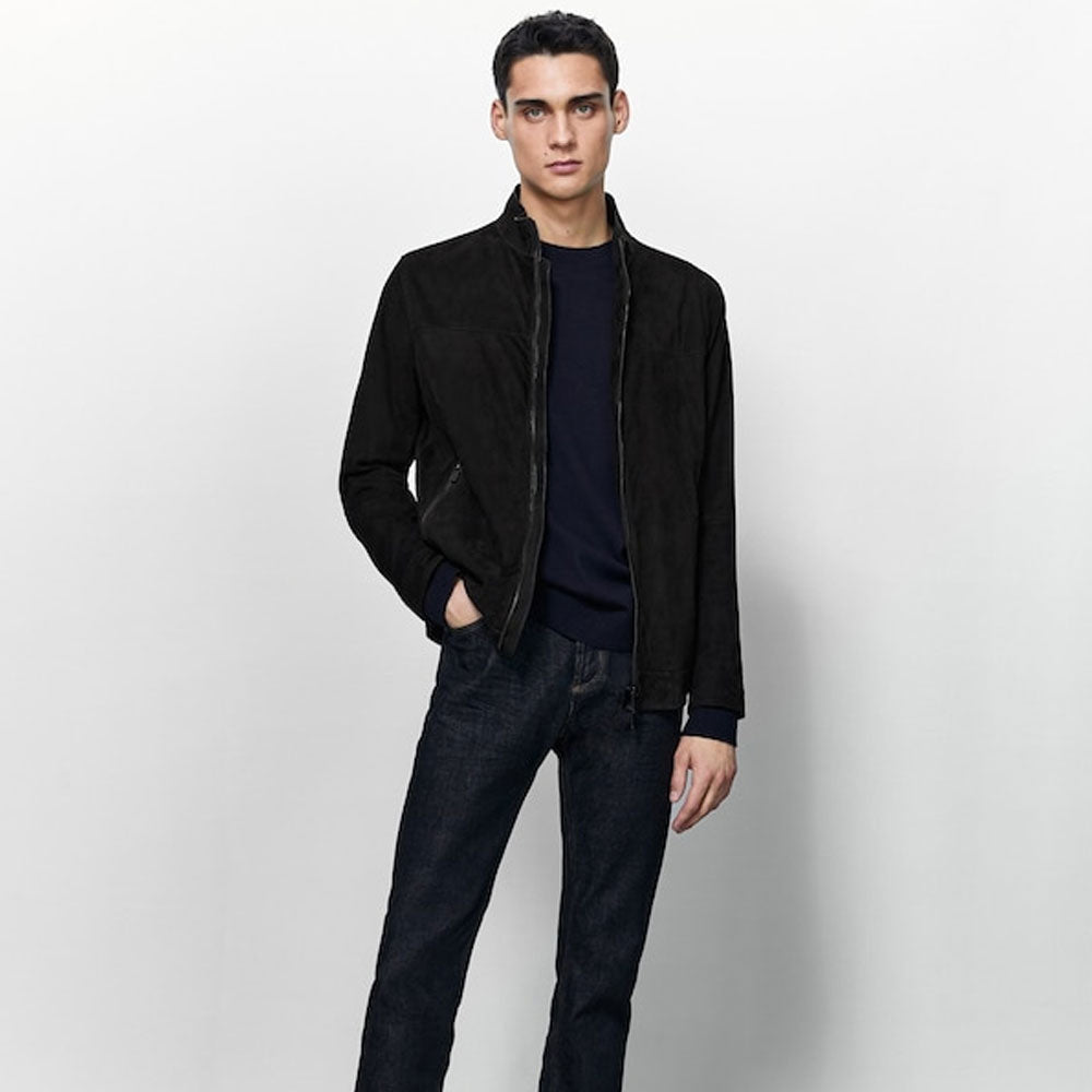 Men’s "Shadow Velvet" Suede Biker Jacket | Genuine Black Goat Suede Moto | Full Grain Apparel