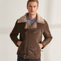 Men’s Brown Biker Shearling Sheepskin Leather Aviator Jacket | Full Grain Apparel