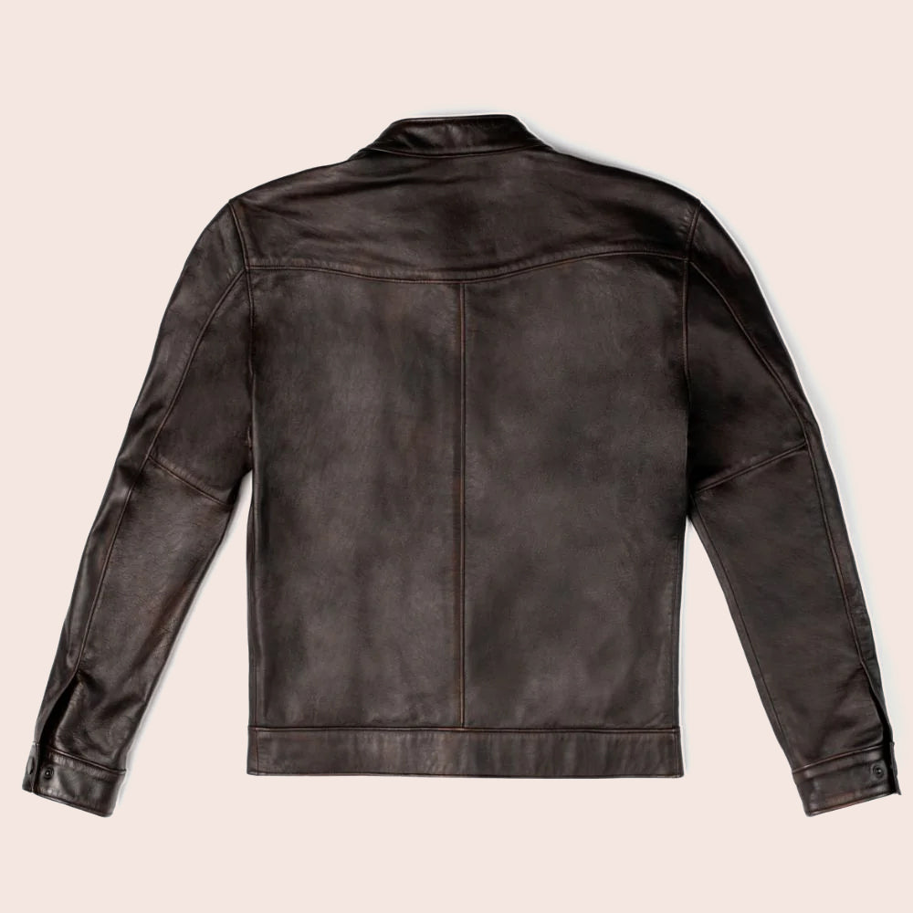 Chaqueta de motociclista tipo Cafe Racer "Granite-Road" para hombre | Piel de cabra auténtica marrón | Prenda de piel de plena flor