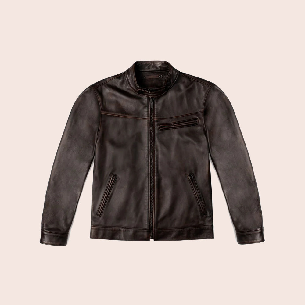 Men’s "Granite-Road" Cafe Racer Jacket | Brown Genuine Goatskin Leather Motorbike Moto | Full Grain Apparel