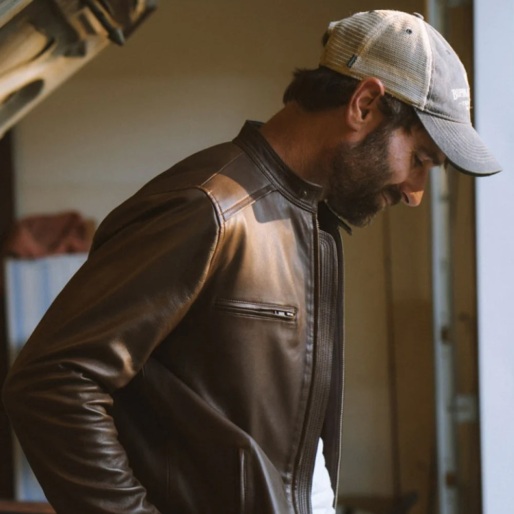 Men’s "Rust & Road" Cafe Racer Jacket | Vintage Brown Premium Lambskin Moto | Full Grain Apparel
