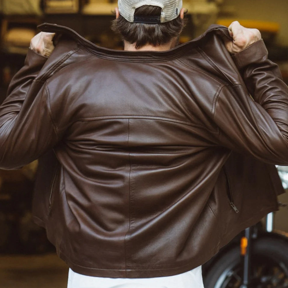 Men’s "Rust & Road" Cafe Racer Jacket | Vintage Brown Premium Lambskin Moto | Full Grain Apparel