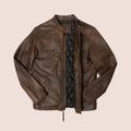 Men’s "Rust & Road" Cafe Racer Jacket | Vintage Brown Premium Lambskin Moto | Full Grain Apparel