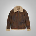 Men’s "Heritage Frost" Aviator | Premium Brown Distressed Leather | Authentic Heavy-Duty Shearling Jacket | Full Grain Apparel