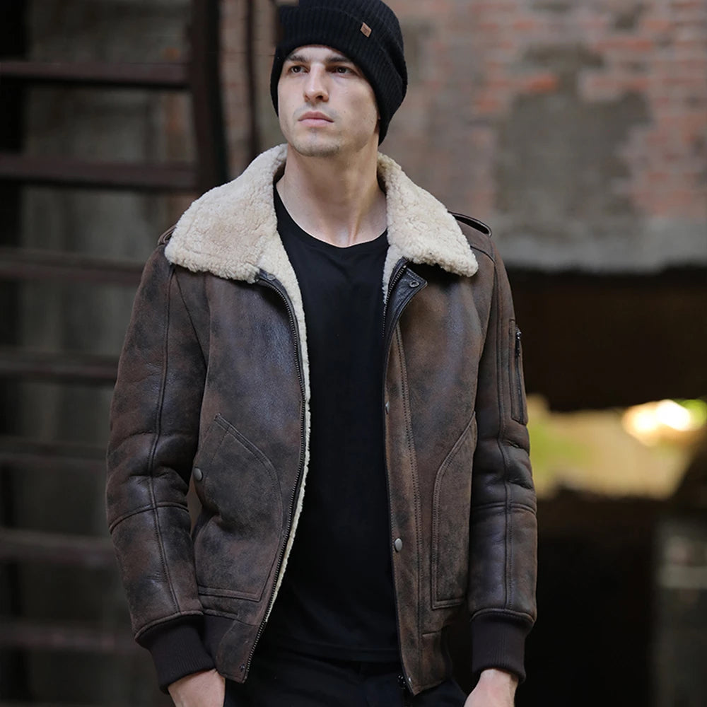 Men’s Brown RAF Aviator Flight Shearling Sheepskin Jacket - The Battle-Ready Classic | Full Grain Apparel