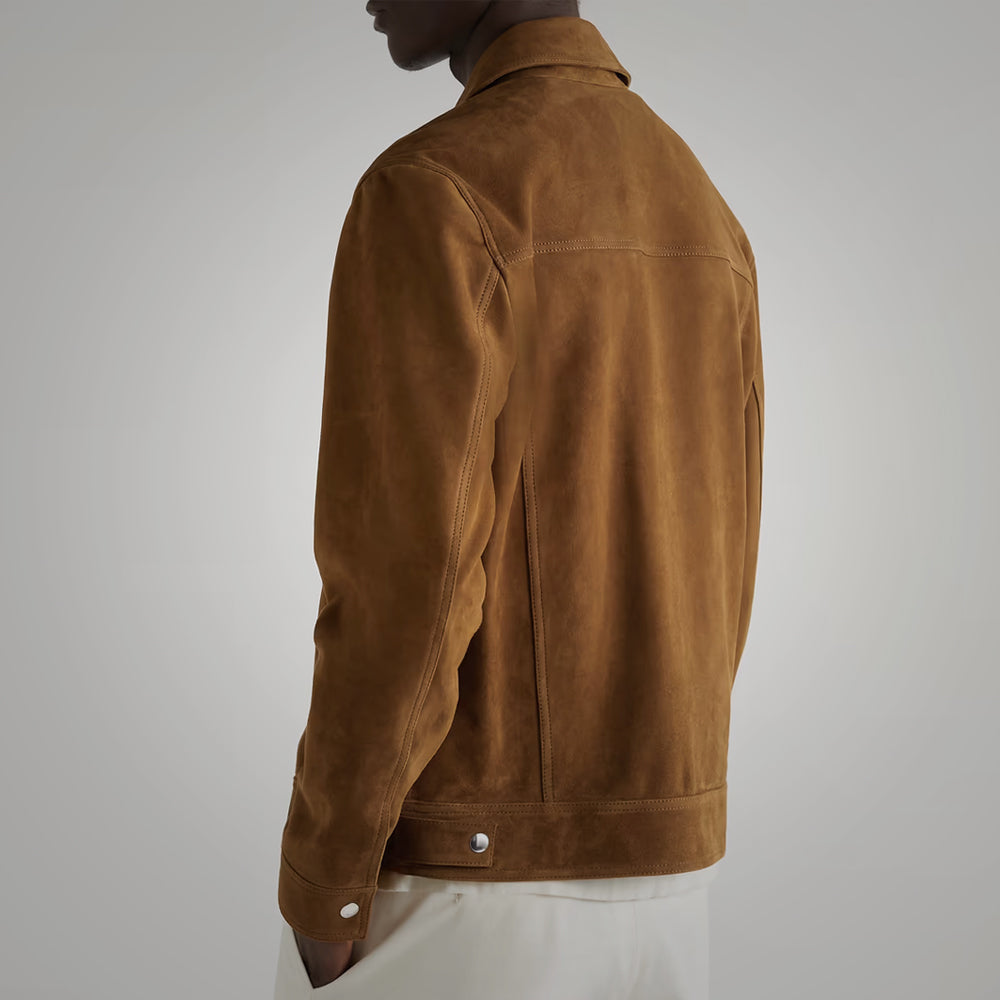 Men’s "Canyon" Suede Trucker | Premium Tobacco Calf Suede | Heritage Type-III Western Jacket | Full Grain Apparel