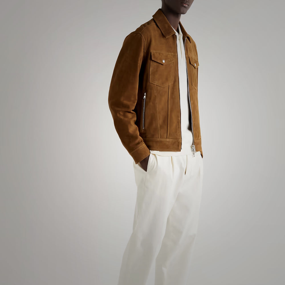 Men’s "Canyon" Suede Trucker | Premium Tobacco Calf Suede | Heritage Type-III Western Jacket | Full Grain Apparel