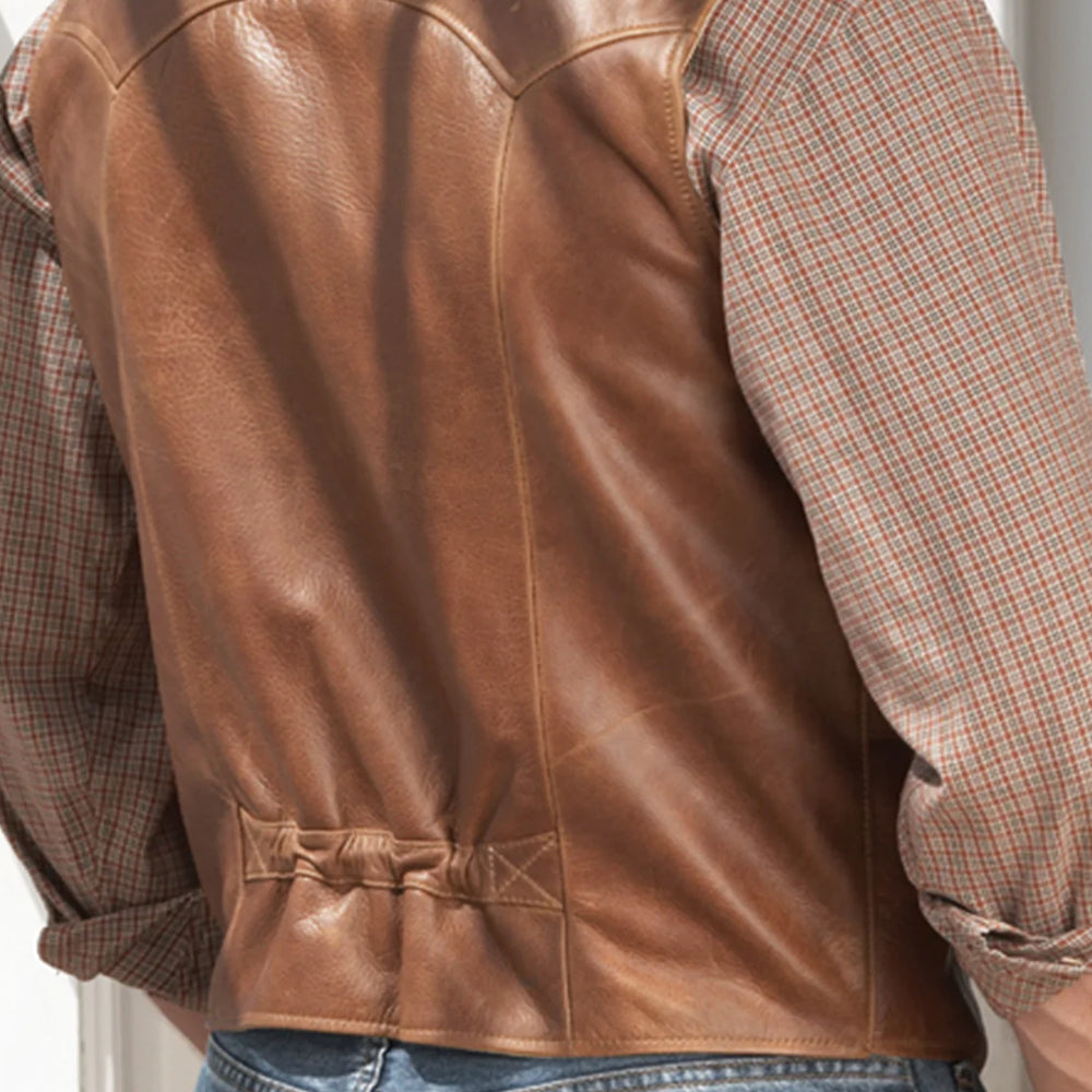 Men’s "High Plains" Cowboy Vest | Premium Brown Grain Leather | Authentic Western Heritage Waistcoat | Full Grain Apparel