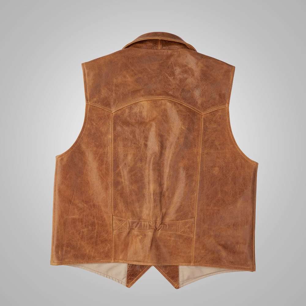 Men’s "High Plains" Cowboy Vest | Premium Brown Grain Leather | Authentic Western Heritage Waistcoat | Full Grain Apparel