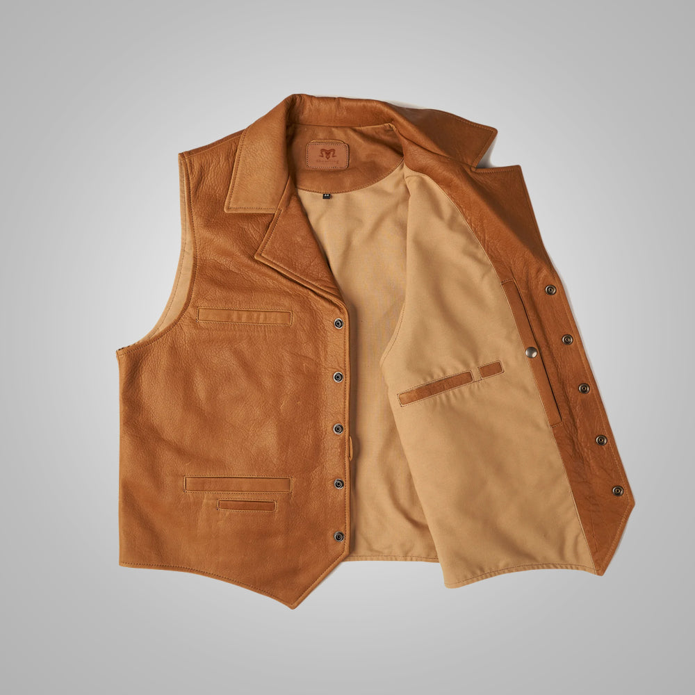 Men’s "High Plains" Cowboy Vest | Premium Brown Grain Leather | Authentic Western Heritage Waistcoat | Full Grain Apparel