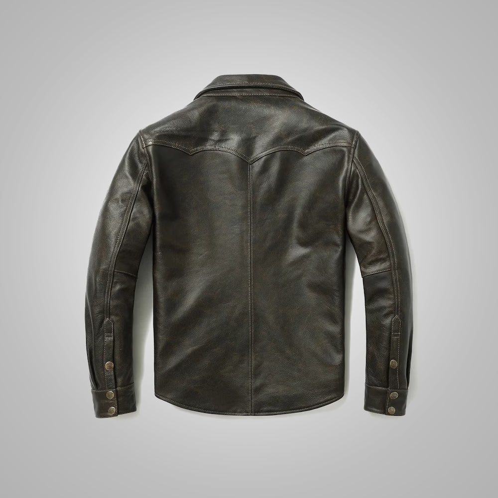 Camisa de cuero "Iron-Clad" para hombre | Nappa de piel de oveja de primera calidad | Sobre-camisa de lujo de manga larga | Prenda de cuero de plena flor