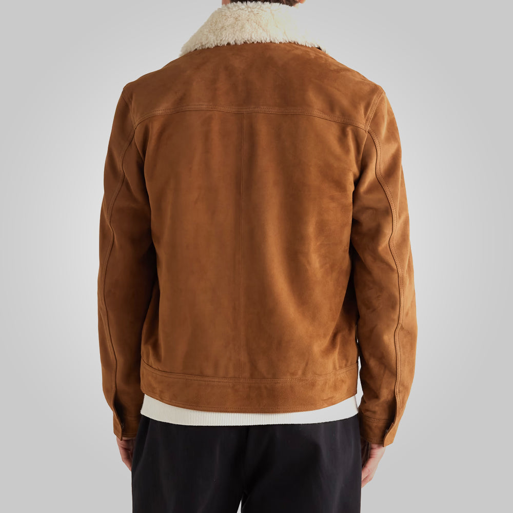 Men’s "Heritage Rancher" Suede Trucker | Premium Cognac Suede | Genuine Faux-Shearling Fur Collar | Full Grain Apparel