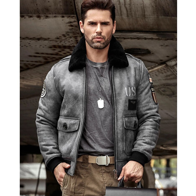 Men’s Grey B-3 RAF Flight Shearling Leather Jacket - The Modern Aviator | Full Grain Apparel
