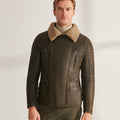 Men’s Green RAF Shearling Airforce Sheepskin Aviator Leather Jacket | Full Grain Apparel