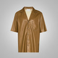 Men’s "Dust & Bone" Leather Shirt | Premium Khaki Sheepskin | Half-Sleeve Urban Safari Top | Full Grain Apparel
