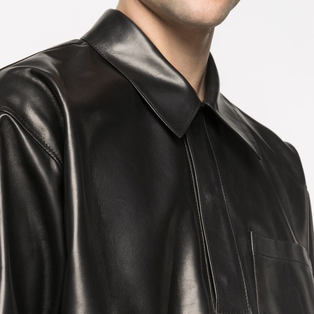Camisa de cuero "Shadow-Lite" para hombre | Piel de oveja suave de primera calidad | Top de cuero negro urbano de media manga | Prenda de cuero de plena flor