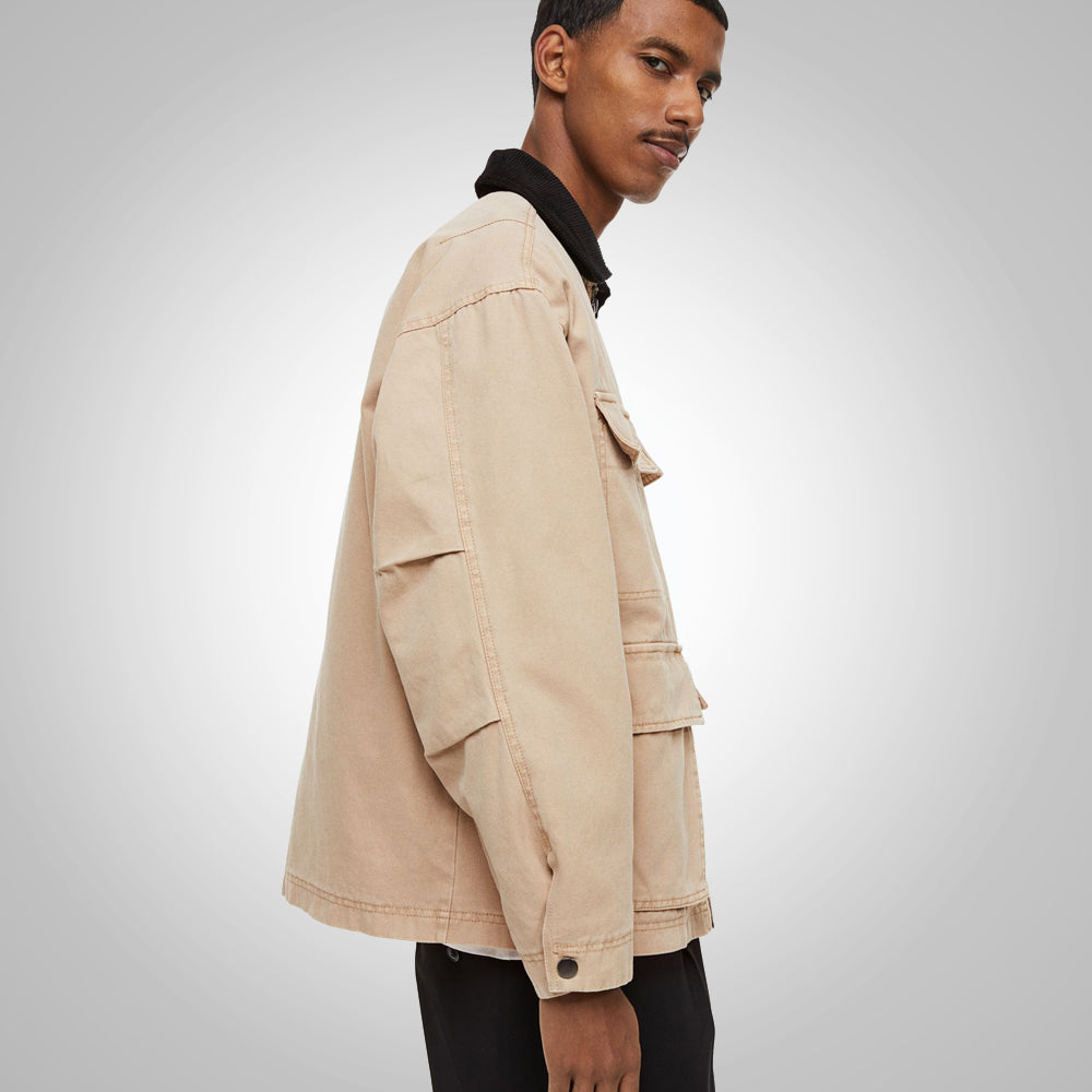 Men’s "Dune-drift" Oversized Jacket | Khaki Premium Wide-Wale Corduroy | Relaxed Streetwear Shacket | Full Grain Apparel