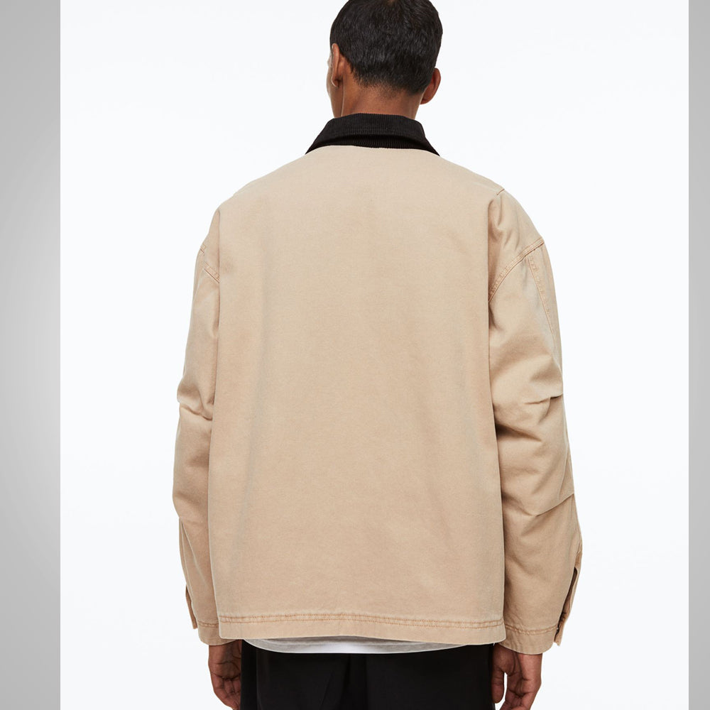 Men’s "Dune-drift" Oversized Jacket | Khaki Premium Wide-Wale Corduroy | Relaxed Streetwear Shacket | Full Grain Apparel