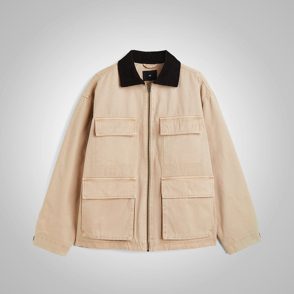 Men’s "Dune-drift" Oversized Jacket | Khaki Premium Wide-Wale Corduroy | Relaxed Streetwear Shacket | Full Grain Apparel
