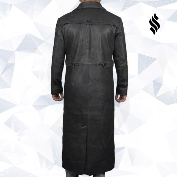 Gabardina de piel negra de invierno para hombre | Abrigo largo resistente | Prenda de piel de grano completo